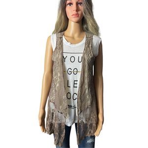 Umgee Women's Tan Lace Open-Front Vest Size M/L